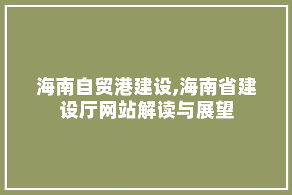 海南自贸港建设,海南省建设厅网站解读与展望