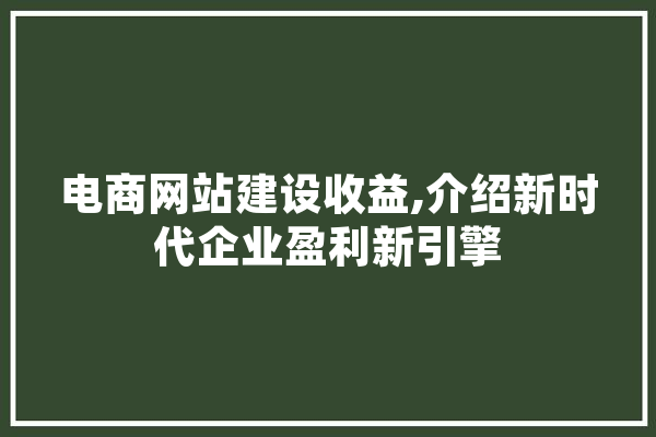 电商网站建设收益,介绍新时代企业盈利新引擎