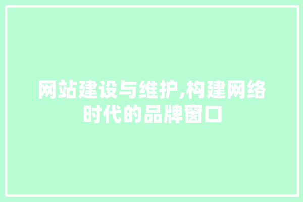 网站建设与维护,构建网络时代的品牌窗口