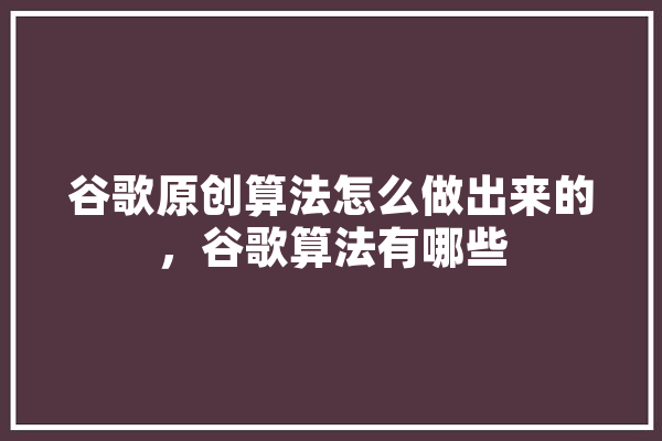 谷歌原创算法怎么做出来的，谷歌算法有哪些