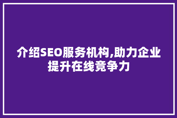 介绍SEO服务机构,助力企业提升在线竞争力 智能写作