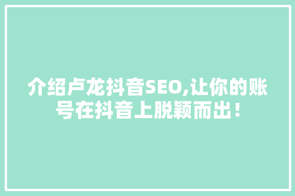 介绍卢龙抖音SEO,让你的账号在抖音上脱颖而出！