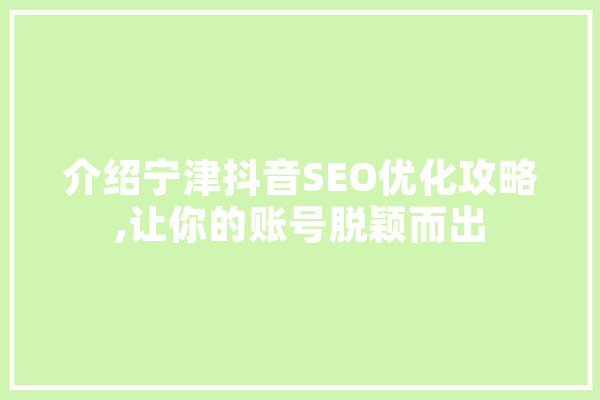 介绍宁津抖音SEO优化攻略,让你的账号脱颖而出