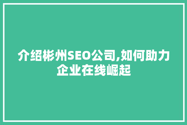 介绍彬州SEO公司,如何助力企业在线崛起