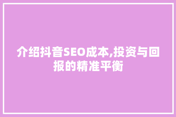介绍抖音SEO成本,投资与回报的精准平衡