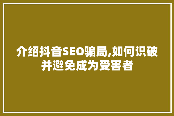 介绍抖音SEO骗局,如何识破并避免成为受害者