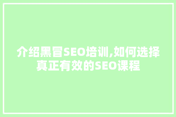 介绍黑冒SEO培训,如何选择真正有效的SEO课程