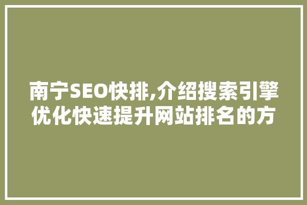 南宁SEO快排,介绍搜索引擎优化快速提升网站排名的方法