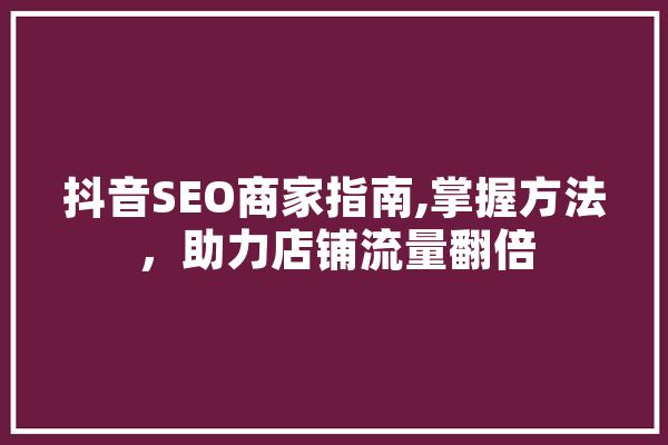 抖音SEO商家指南,掌握方法，助力店铺流量翻倍