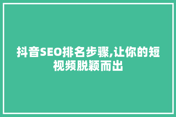抖音SEO排名步骤,让你的短视频脱颖而出