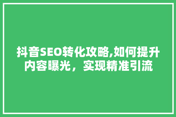 抖音SEO转化攻略,如何提升内容曝光，实现精准引流