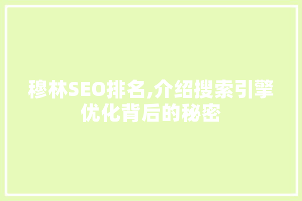 穆林SEO排名,介绍搜索引擎优化背后的秘密