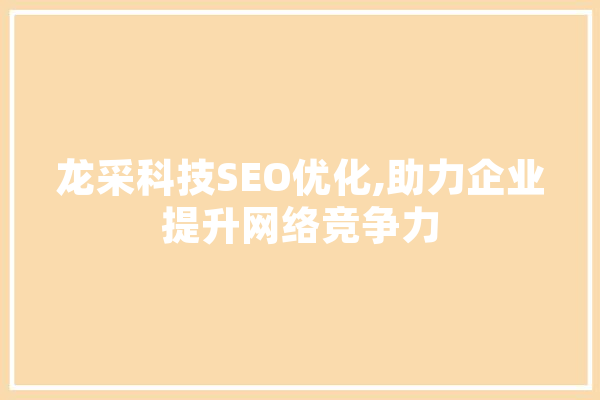龙采科技SEO优化,助力企业提升网络竞争力