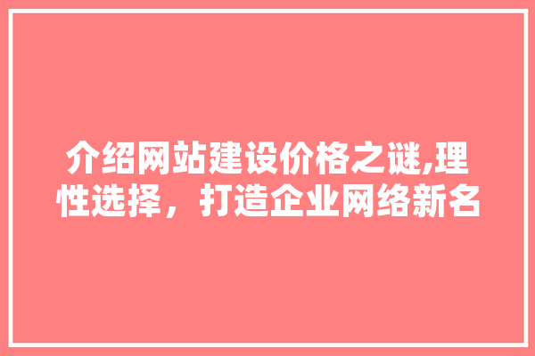 介绍网站建设价格之谜,理性选择，打造企业网络新名片