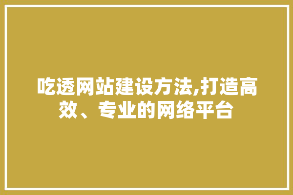 吃透网站建设方法,打造高效、专业的网络平台