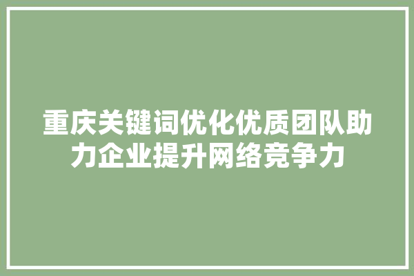 重庆关键词优化优质团队助力企业提升网络竞争力