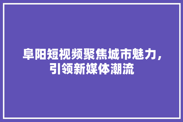 阜阳短视频聚焦城市魅力，引领新媒体潮流