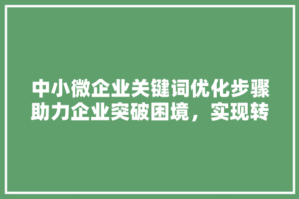中小微企业关键词优化步骤助力企业突破困境，实现转型升级