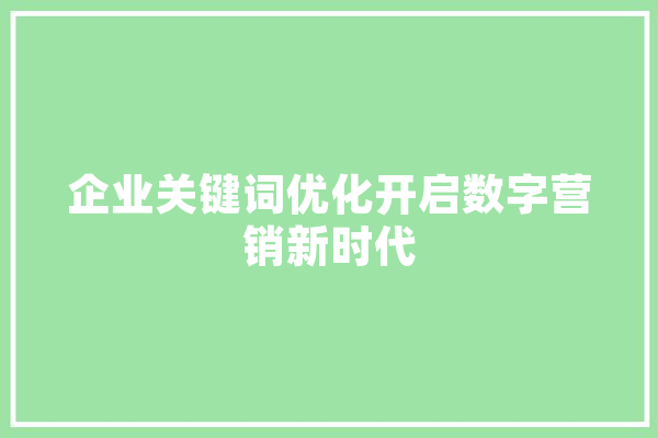 企业关键词优化开启数字营销新时代