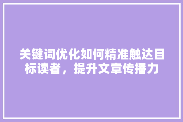 关键词优化如何精准触达目标读者，提升文章传播力