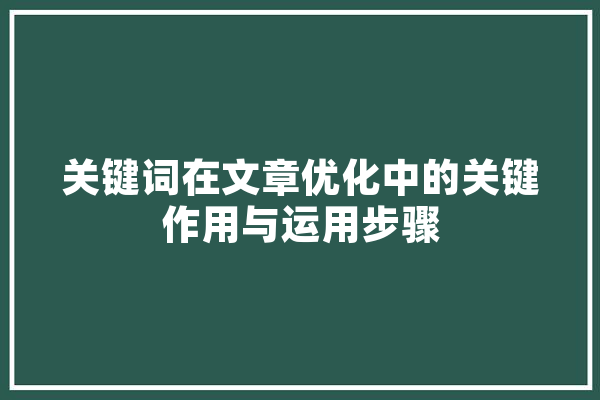 关键词在文章优化中的关键作用与运用步骤