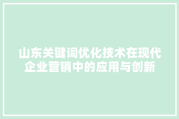 山东关键词优化技术在现代企业营销中的应用与创新