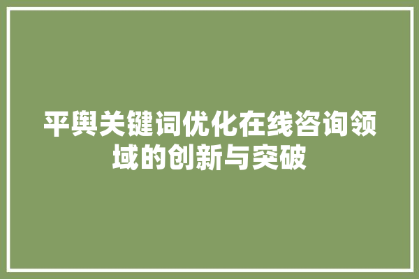 平舆关键词优化在线咨询领域的创新与突破 智能助手