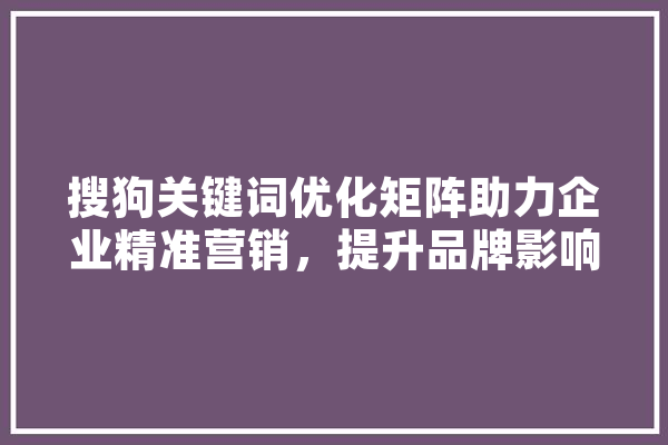 搜狗关键词优化矩阵助力企业精准营销，提升品牌影响力 AI快讯