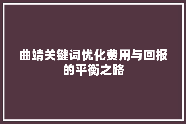 曲靖关键词优化费用与回报的平衡之路 文字写作
