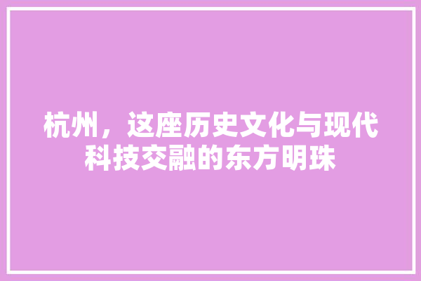 杭州，这座历史文化与现代科技交融的东方明珠