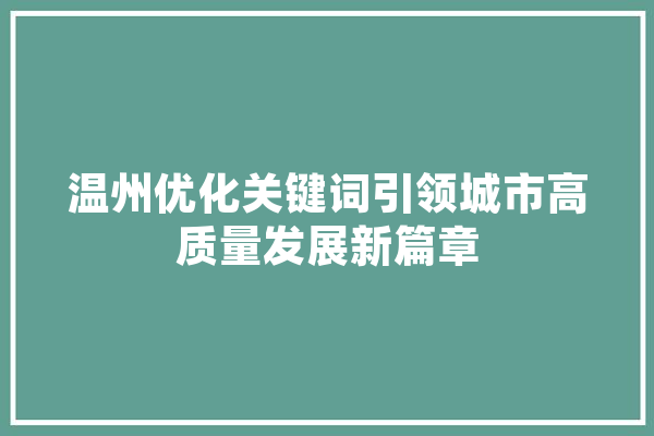 温州优化关键词引领城市高质量发展新篇章