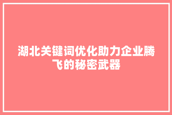 湖北关键词优化助力企业腾飞的秘密武器 计算机