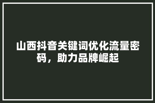 山西抖音关键词优化流量密码，助力品牌崛起