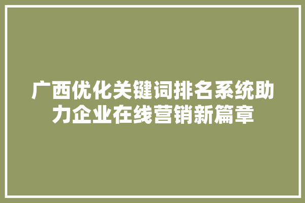 广西优化关键词排名系统助力企业在线营销新篇章