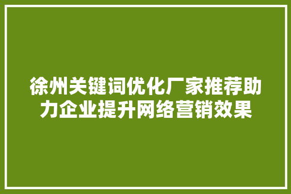 徐州关键词优化厂家推荐助力企业提升网络营销效果