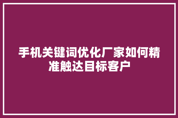手机关键词优化厂家如何精准触达目标客户