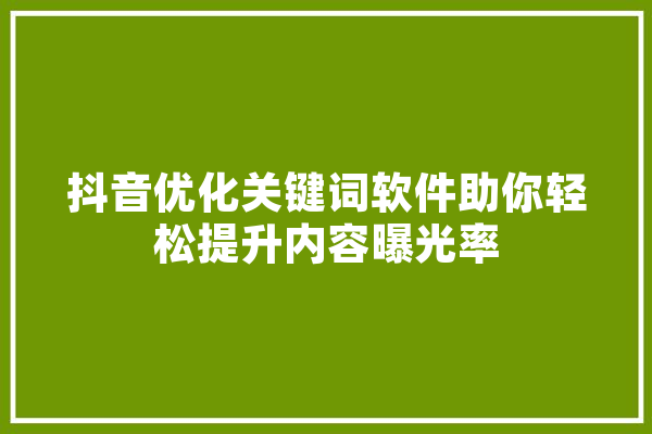 抖音优化关键词软件助你轻松提升内容曝光率 AI简讯