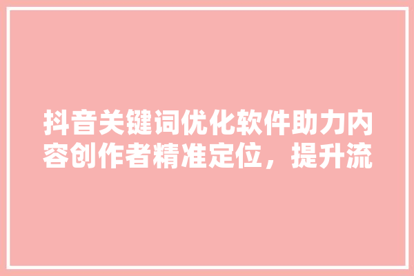 抖音关键词优化软件助力内容创作者精准定位，提升流量与影响力