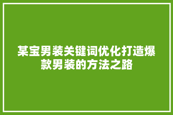 某宝男装关键词优化打造爆款男装的方法之路