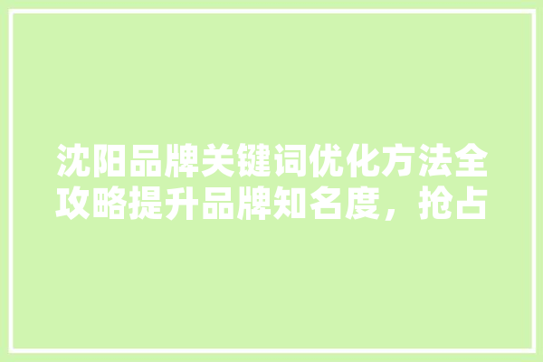 沈阳品牌关键词优化方法全攻略提升品牌知名度，抢占市场先机
