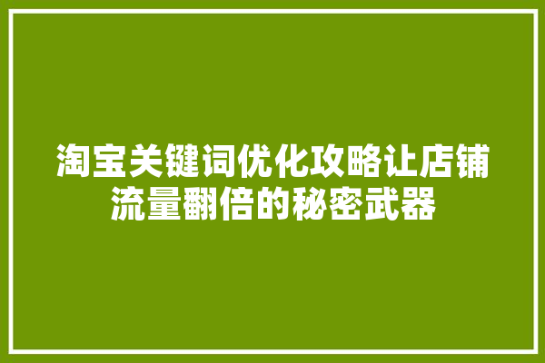 淘宝关键词优化攻略让店铺流量翻倍的秘密武器 智能助手