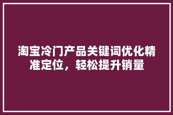 淘宝冷门产品关键词优化精准定位，轻松提升销量