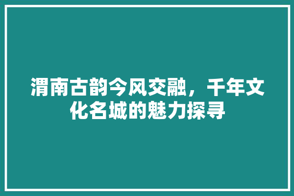 渭南古韵今风交融，千年文化名城的魅力探寻