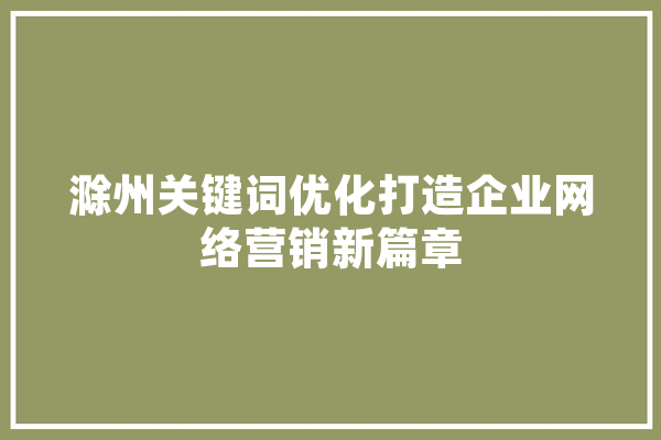滁州关键词优化打造企业网络营销新篇章