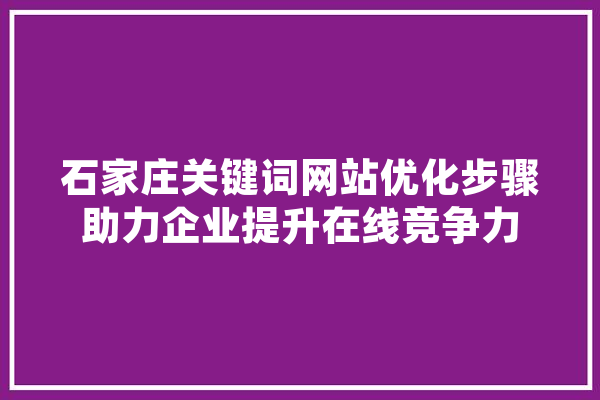 石家庄关键词网站优化步骤助力企业提升在线竞争力