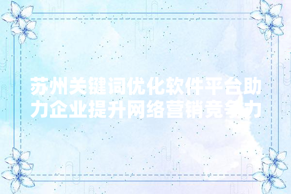 苏州关键词优化软件平台助力企业提升网络营销竞争力