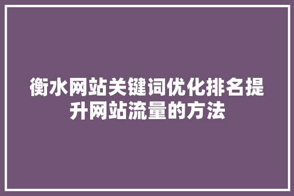 衡水网站关键词优化排名提升网站流量的方法