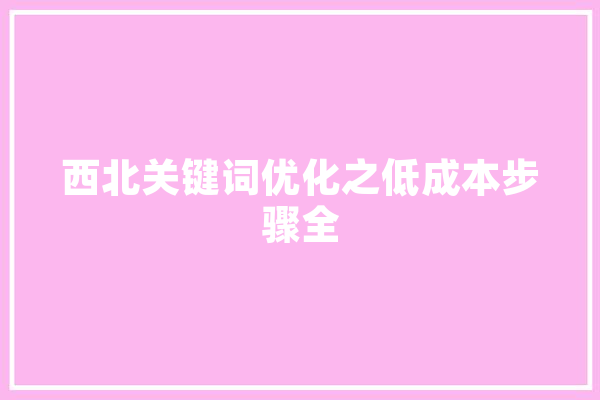 西北关键词优化之低成本步骤全 计算机