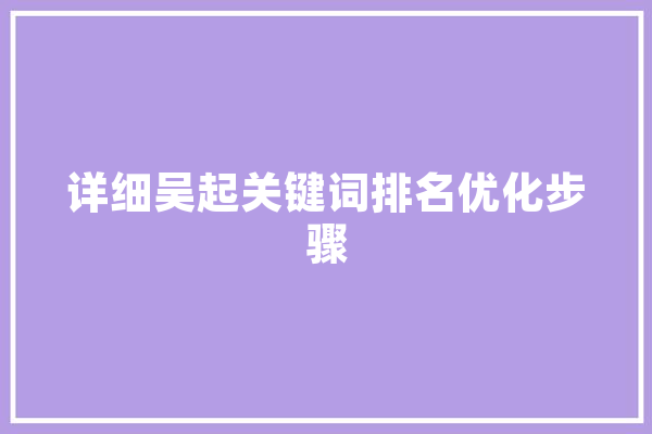 详细吴起关键词排名优化步骤