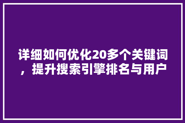 详细如何优化20多个关键词，提升搜索引擎排名与用户体验